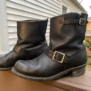 Black Leather Frye Motorcycle Boots